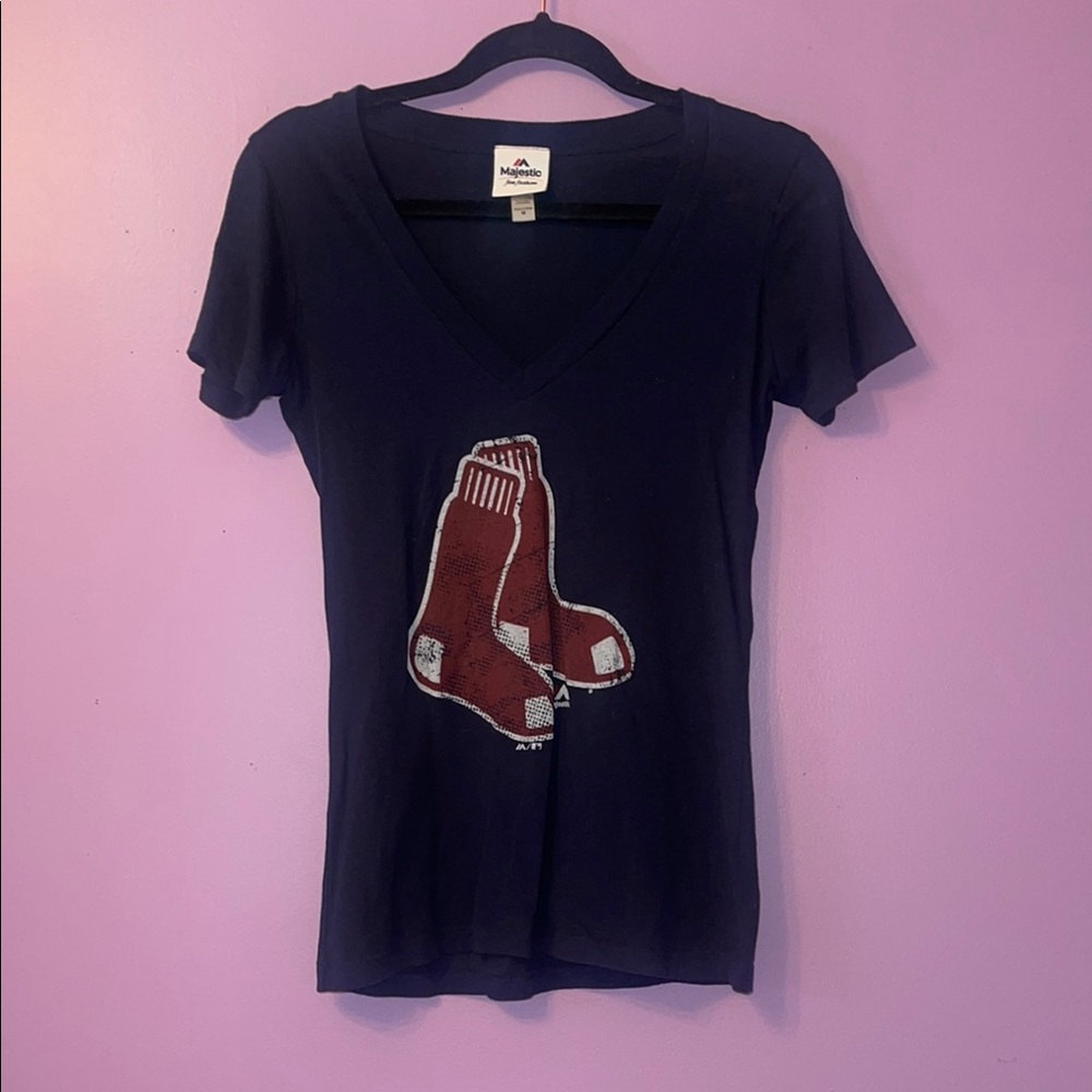 Hanes Navy V-Neck T-Shirt with Red Logo
